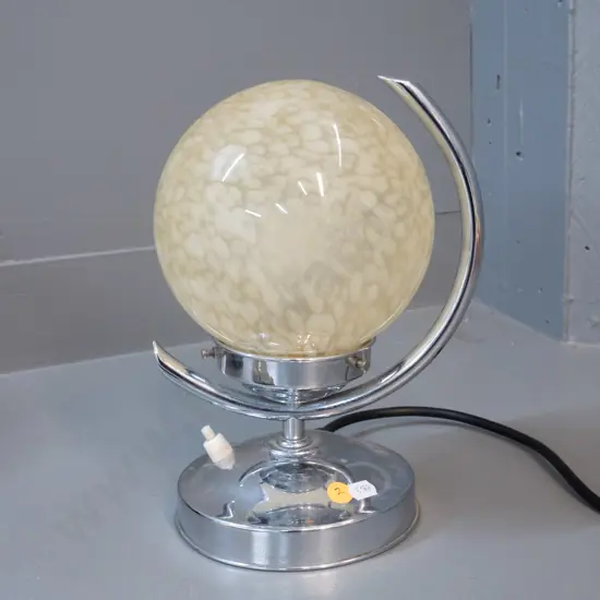 deco chrome table lamp with mottled glass ball shade H-260 shade D-150