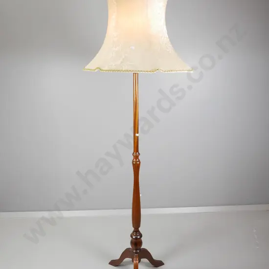 mahogany reeded column standard lamp with tripod base, waisted shade H-1690 Shade D-560