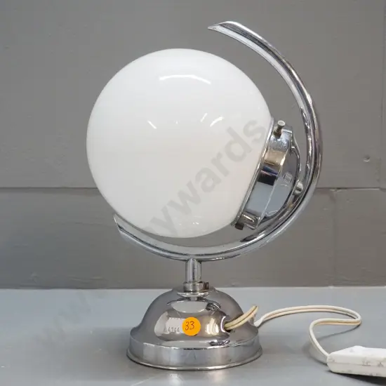 deco style chrome table lamp with white globe shade H-280, shade D-150