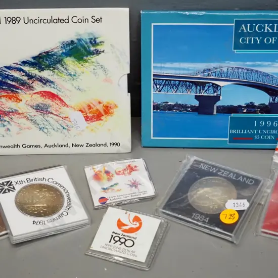 New Zealand collector coins - 1984 dollar, 1989 uncirculated set, 1996 5 dollar Auckland, etc.