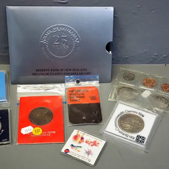 New Zealand collector coins - 1974 Commonwealth Games crown, 1967 dollar, 1968 uncirculated set etc.