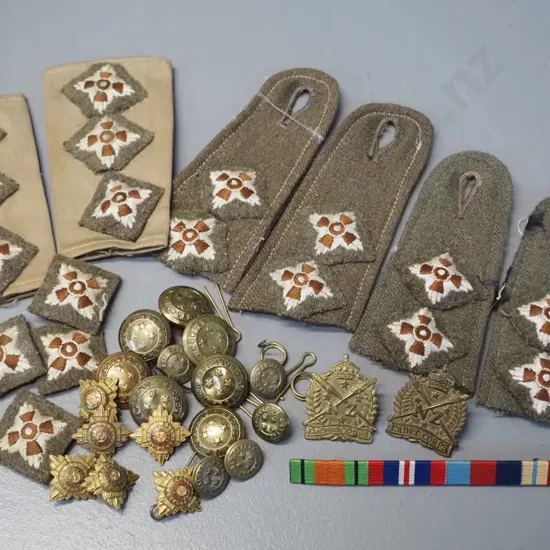 various New Zealand military buttons, flashes and pins