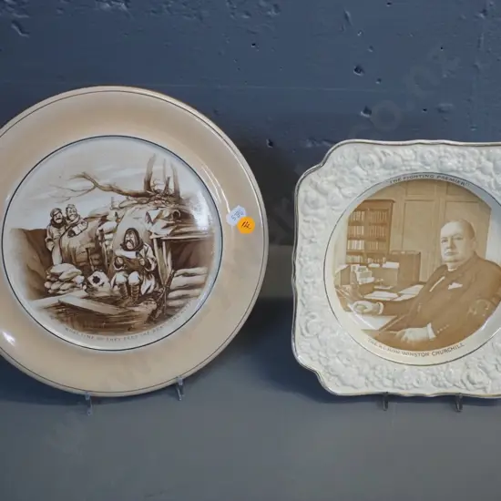 Grimwades Bairnsfather 1917 plate D-250 and a Crown Ducal Winston Churchill plate
