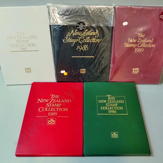 5 slip-cased New Zealand stamp annual collections - 1985 thru 1989