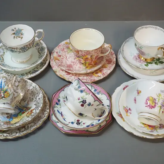 6 English bone china trios - Paragon, Royal Winton, Colclough, etc.