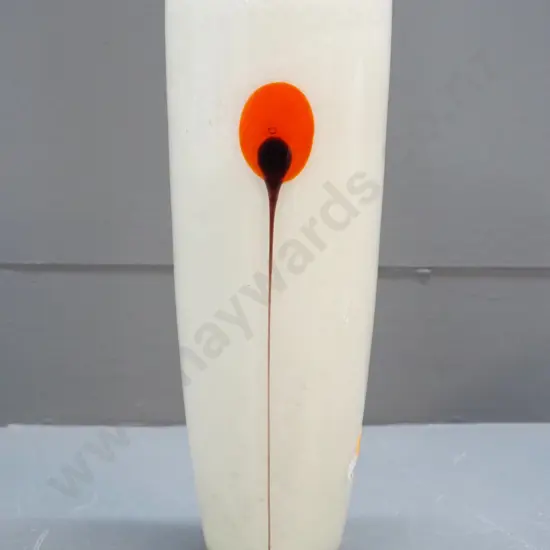 heavy art glass vase white with abstract flower design H-280