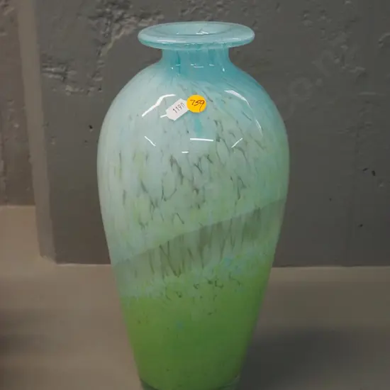 green and teal splatter effect art glass vase H-350