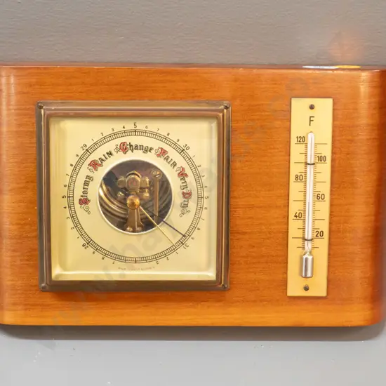 small West German wood-cased wall barometer-thermometer H-130 W-200