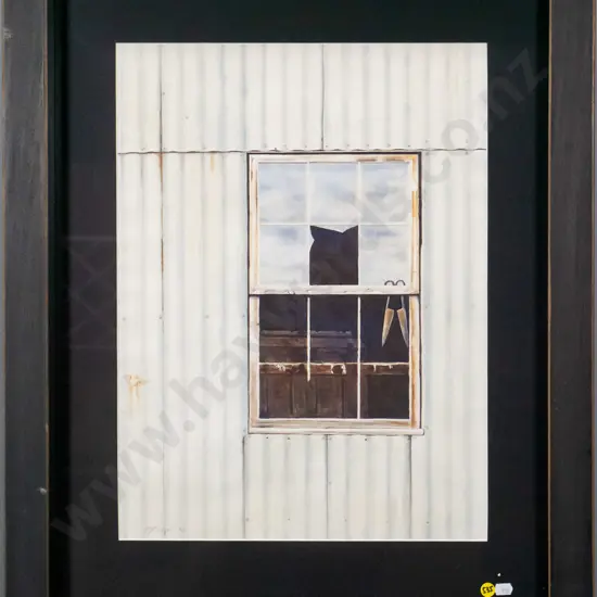 M Badger - framed watercolour window H-480 W-350