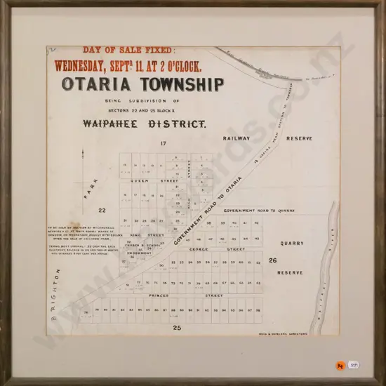 framed vintage map - Otaria Township (foxing and slight damage) H-430 W-430