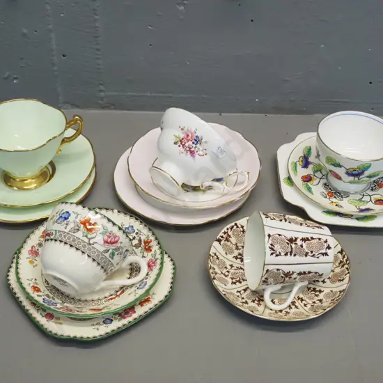 4 English china trios and a cup and saucer - Hammersley, Grafton, Spode etc.