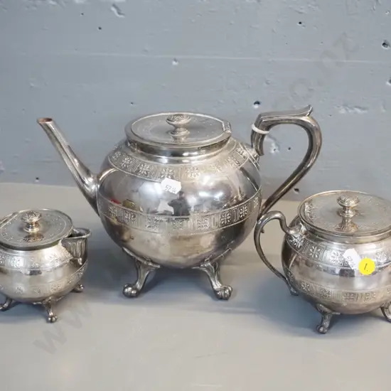 silver plated teapot, cream jug & lidded sugar set - teapot H-170 L-270