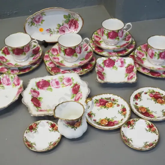 assorted Royal Albert rose pattern teaware - Old English Roses, Old Country Rose, one American Beauty plate