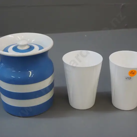 2 Shelley beakers and a Cornish Ware storage jar H-130 - lid seems too small