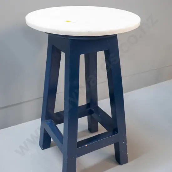 plant stand or side table made from painted timber stool with added marble top - some chips to paint H510 D320