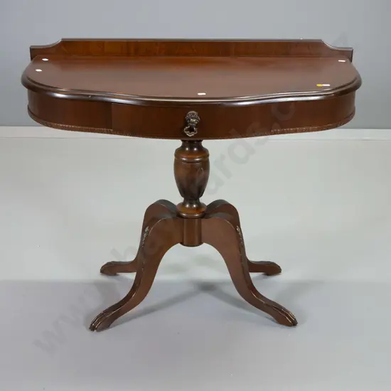 reproduction mahogany half-round hall table with pedestal base, claw feet, 1 drawer H680 W850 D410