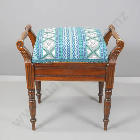 Edwardian piano stool with upholstered lift-up seat H570 W560 D350