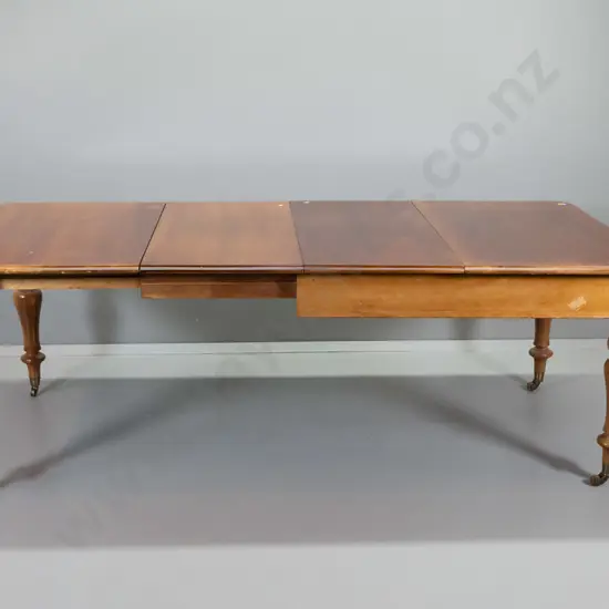 antique mahogany extending dining table, porcelain casters  H740 L2180 W1060