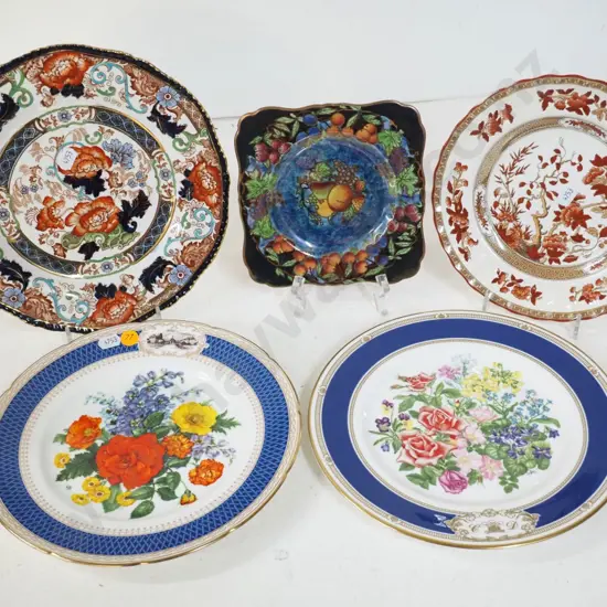 5 display plates - Spode Indian Tree',  Woods 'Verona'', 2 Wedgwood commemorative plates, larger is D-230, etc