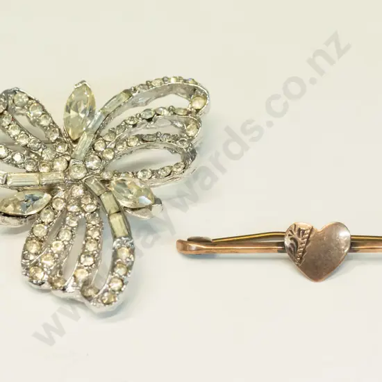9ct heart bar brooch & a costume brooch