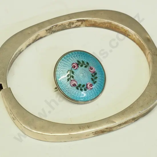 silver bangle & silver enamel brooch both stamped