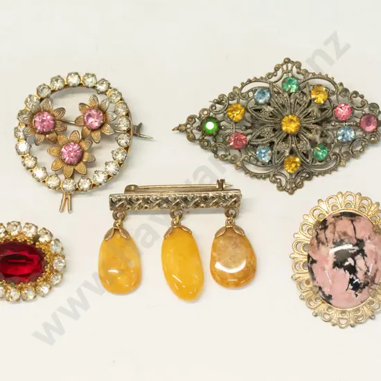 5 asstd costume brooches
