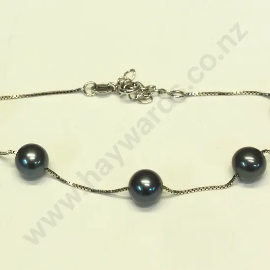 silver blue pearl bracelet stamped 925