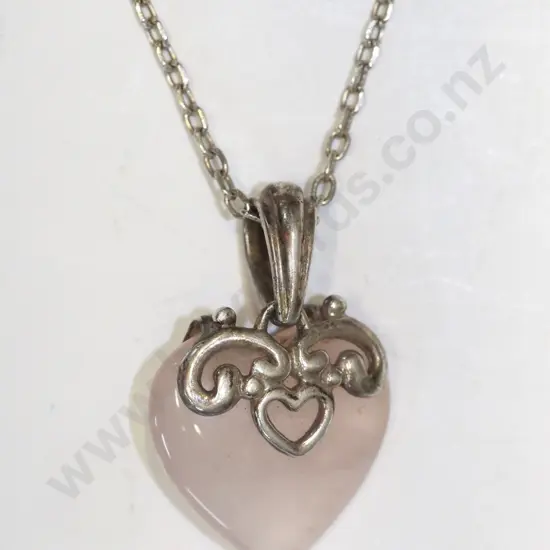 pink heart necklace chain stamped 925