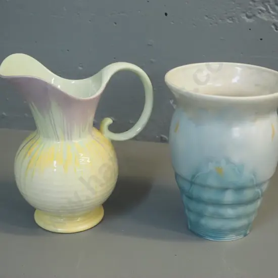 2 English trickle glaze vases - Beswick No 180 and a Crown Devon jug vase H-230