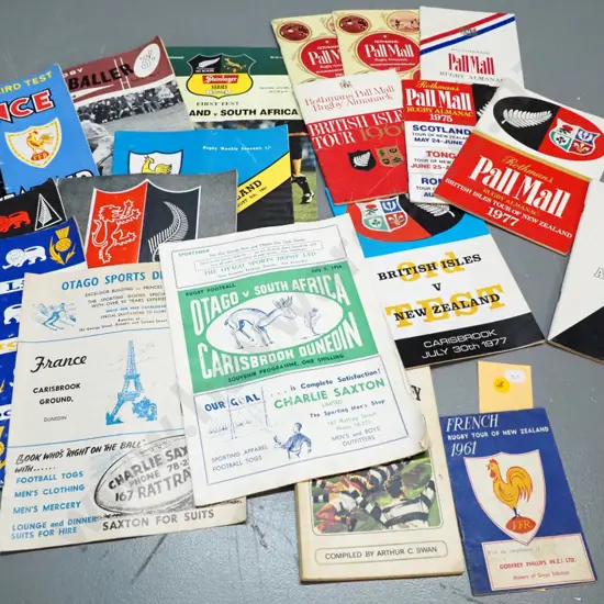 collection of rugby publications and programs, Ranfurly Shield booklet, etc - dates 1959 thru 1970s