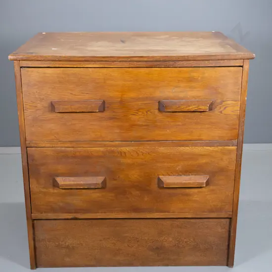 vintage oak 2-drawer work / office chest - polish needs attention H920 W910 D740