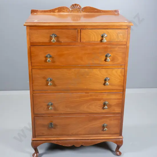mahogany 6-drawer chest w/drop handles, marks to polish on top, scratches on one side H1090 W690 D470