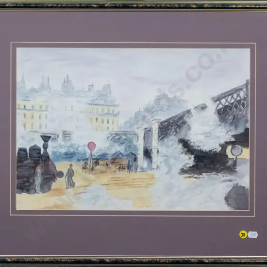 framed watercolour - city scene H-280 W-400