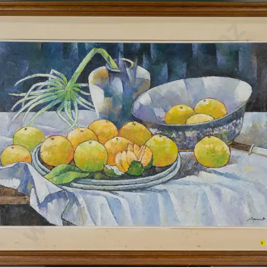 framed oil - still life oranges (framing needs attention) H-490 W-750