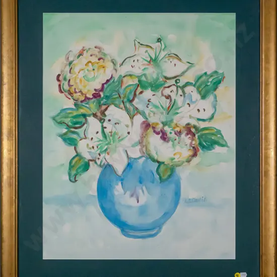 Lilly Lewis - framed watercolour - flowers H-600 W-470