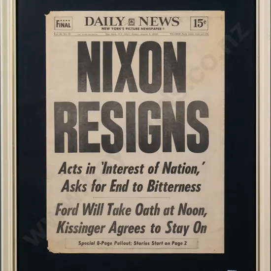 framed Daily News August 9 1974 - Nixon resigns H-380 W-270
