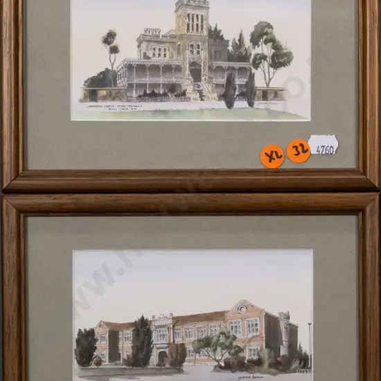2x framed hand coloured Yvonne Benson prints - Otago Girls, Larnach Castle H-100 W-130