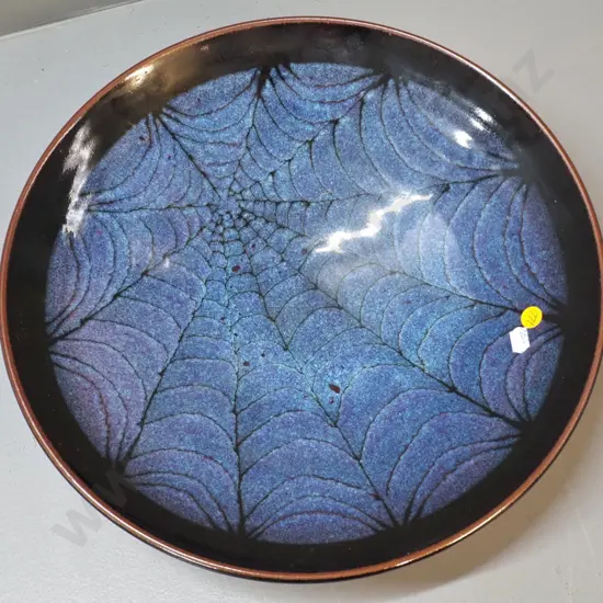 studio pottery large bowl with spider web pattern - no maker's mark D-370