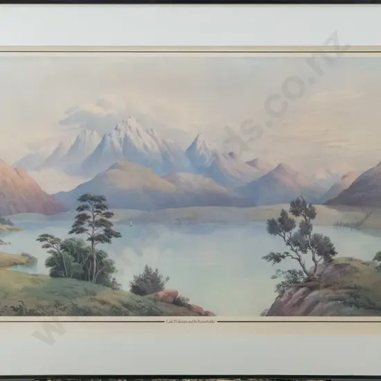framed historic print  - Lake Whakatipu and the Remarkables H-390 W-710