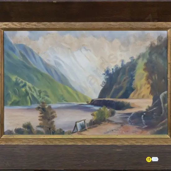 illegible signature 1917 - framed oil "Otira Gorge" H-300 W-450