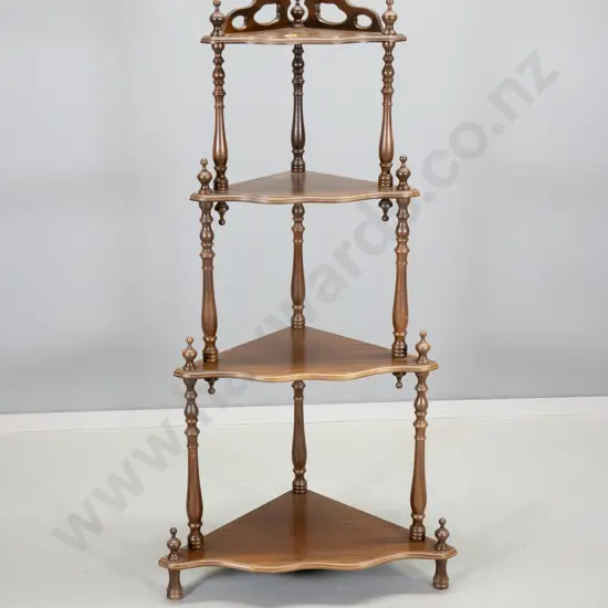 reproduction mahogany 4-tier corner whatnot with turned spindles H-1220 W-600 D-400