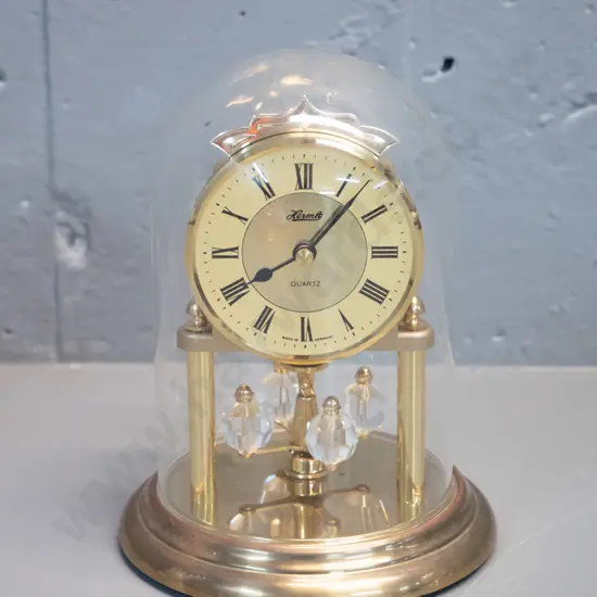 Hermle German plastic and metal quartz movement anniversary clock with glass dome H-170 D-140 at base