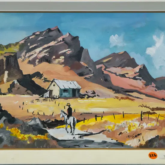 Soper - framed watercolour - landscape with rider H220 W280
