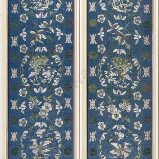 pair of framed Asian needleworks on silk Each H-650 W-130