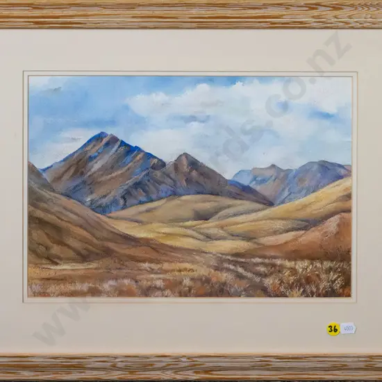 Alison Gray - framed watercolour "Lindis Pass" H-240 W-350