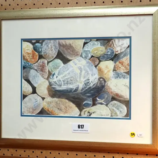 Karin Nnecht-Martensson - framed watercolour "Beach Stones" H-