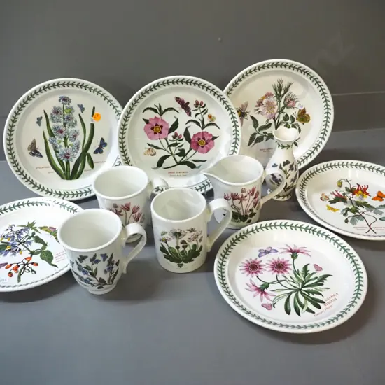 11 pieces of Portmeirion 'Botanic Garden' china - entree plates, mugs, jug and small vase