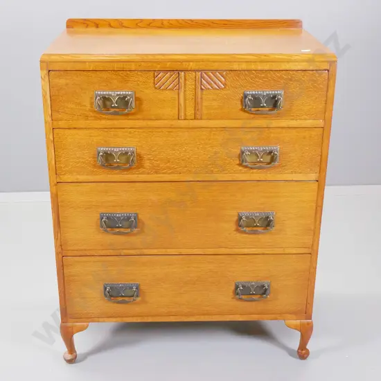 deco oak 4-drawer chest with brass drop handles H-1000 W-760 D-430