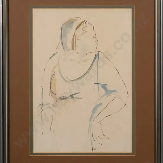 framed pencil and watercolour - "No 4 Figural Study, Woman" H-290 W-190