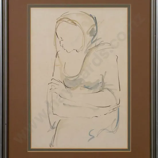 framed pencil and watercolour - "No 5 Figural Study, Woman" H-290 W-190